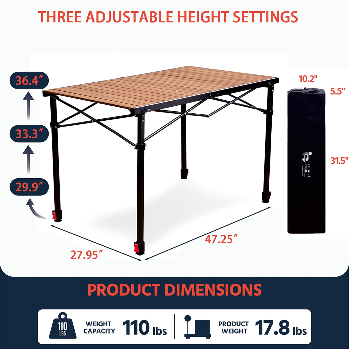 Large Adjustable Height Aluminum Camping Table X44150