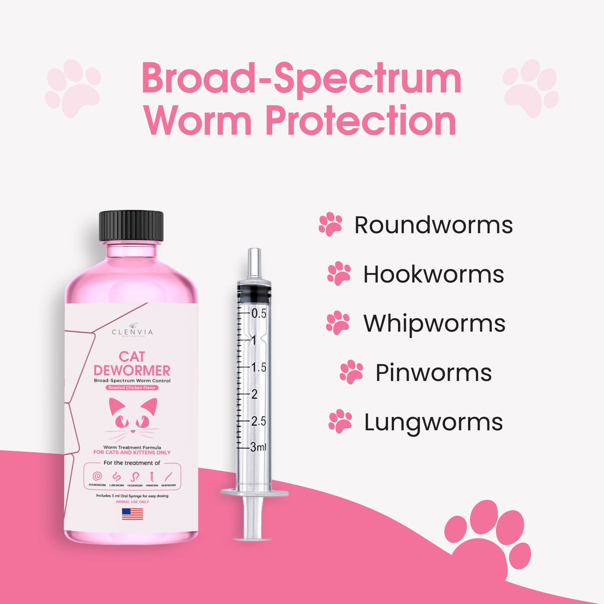 Chicken Flavor Liquid Cat Dewormer with Syringe 120ml L759