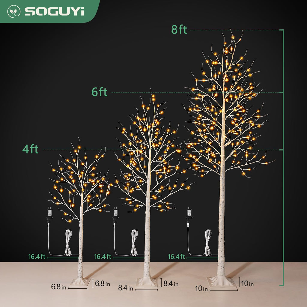 White Birch Tree with Lights Set of 3 Christmas Decorations with Warm White Lights R39464