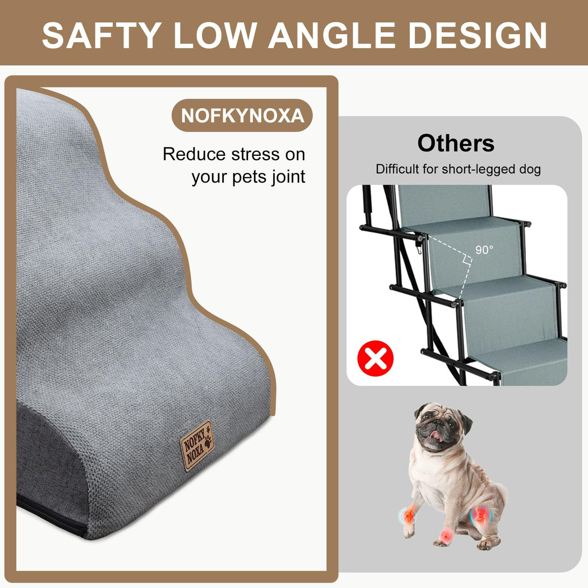 15.7" H Non-Slip Foam Dog Stairs with Storage Pocket R118502