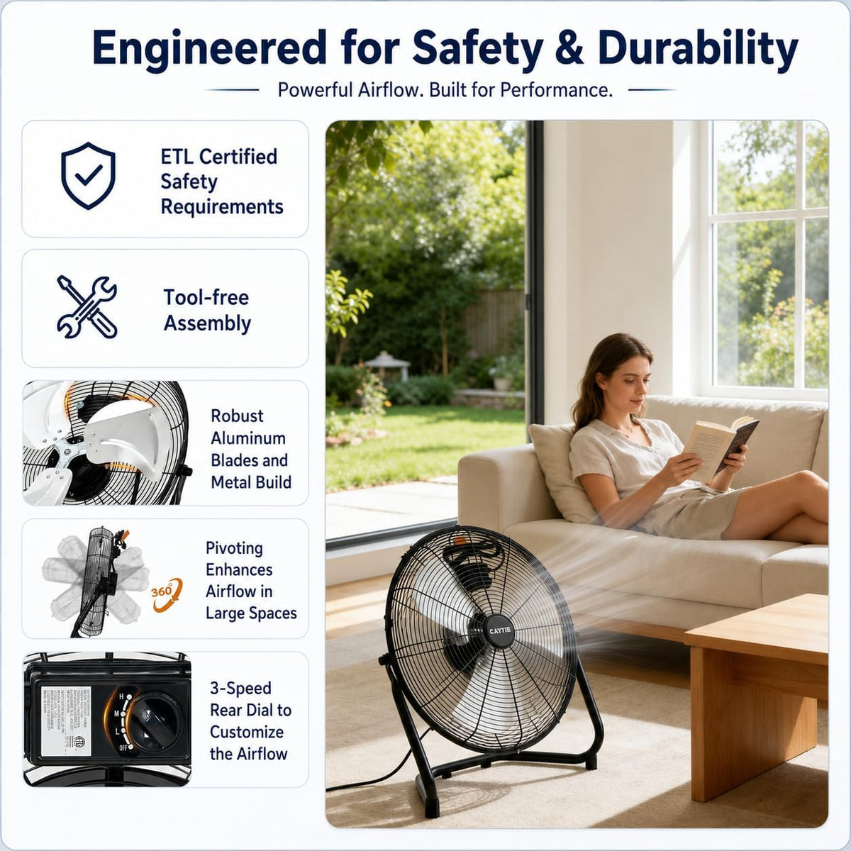 20 Inch Industrial Floor Fan, 3 Speeds, 360° Tilt K54105