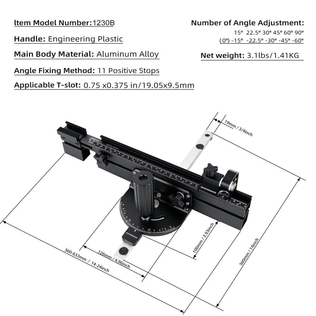 Compact Table Saw Miter Gauge with Extendable Fence J786720