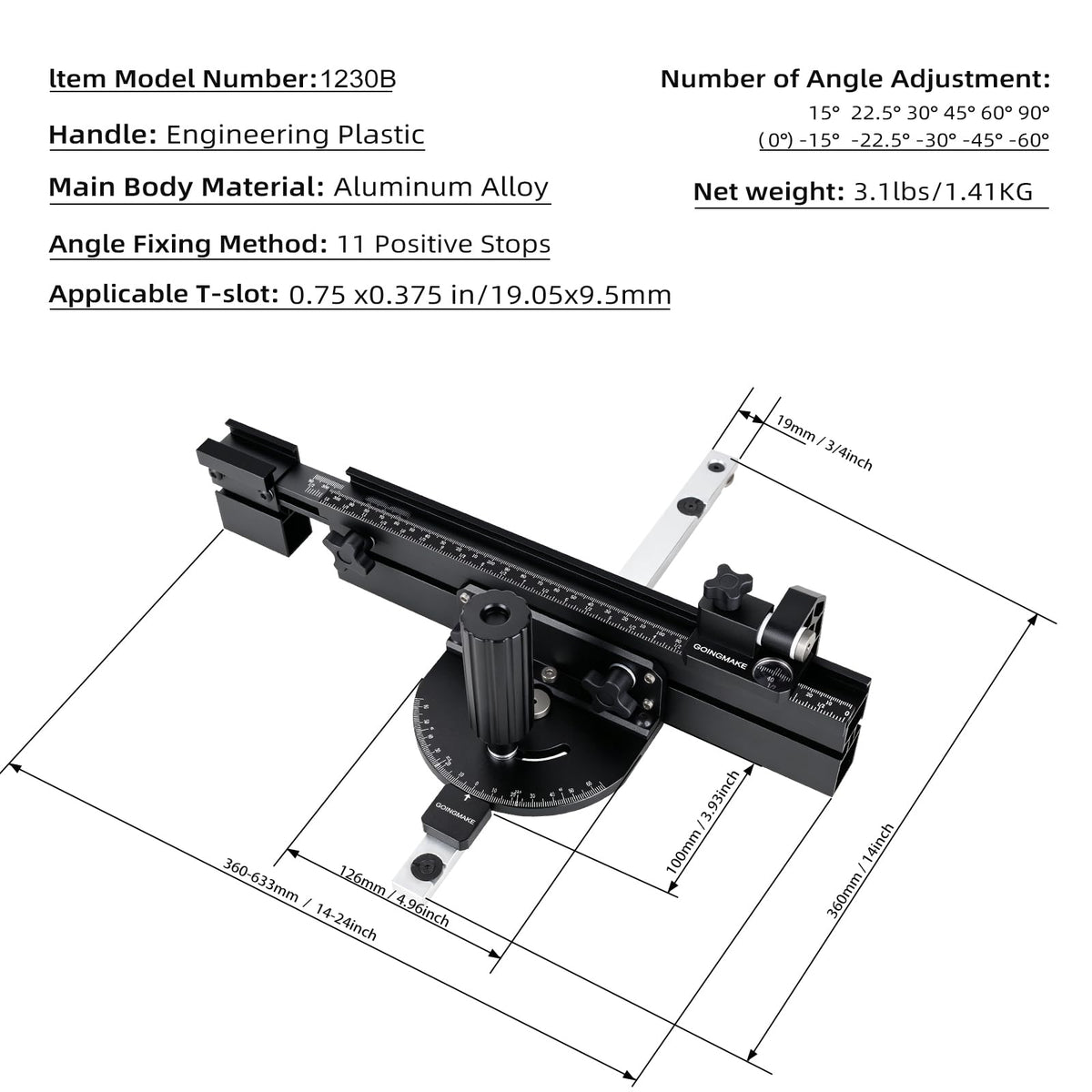 Compact Table Saw Miter Gauge with Extendable Fence J786720