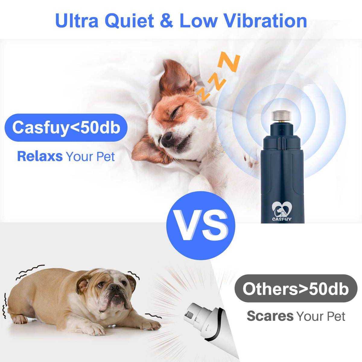 Dog Nail Grinder with LED Light 2-Speed Electric Pet Nail Trimmer Dark Blue J39658