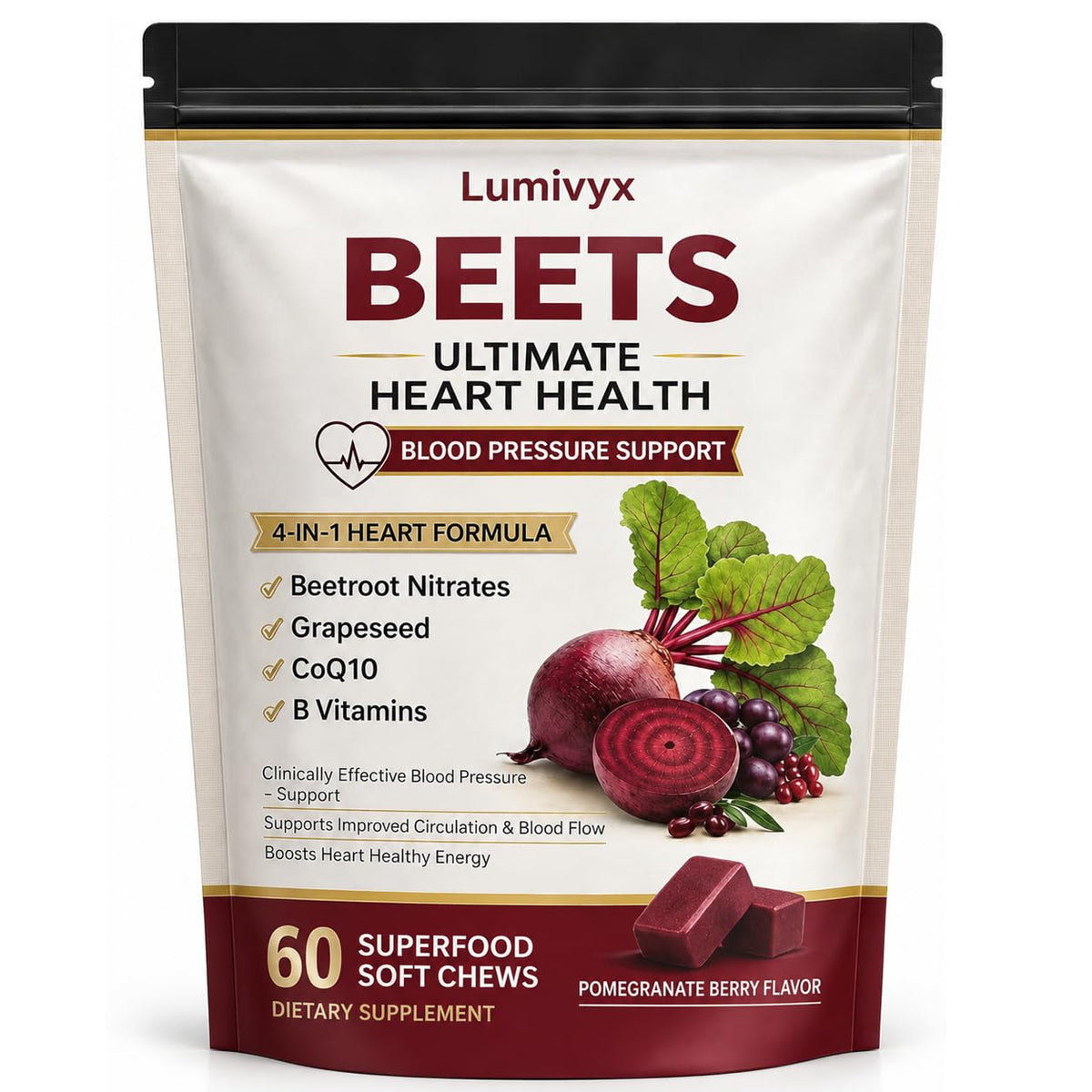 Beet Root Chews, Pomegranate Berry Flavor, 60 Chews C642030