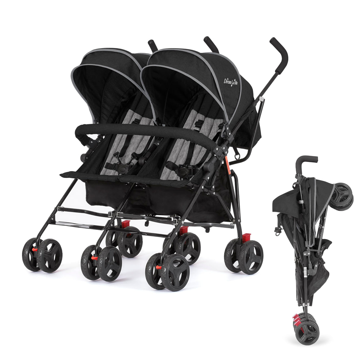 Black Twin Umbrella Toddler Stroller Y460