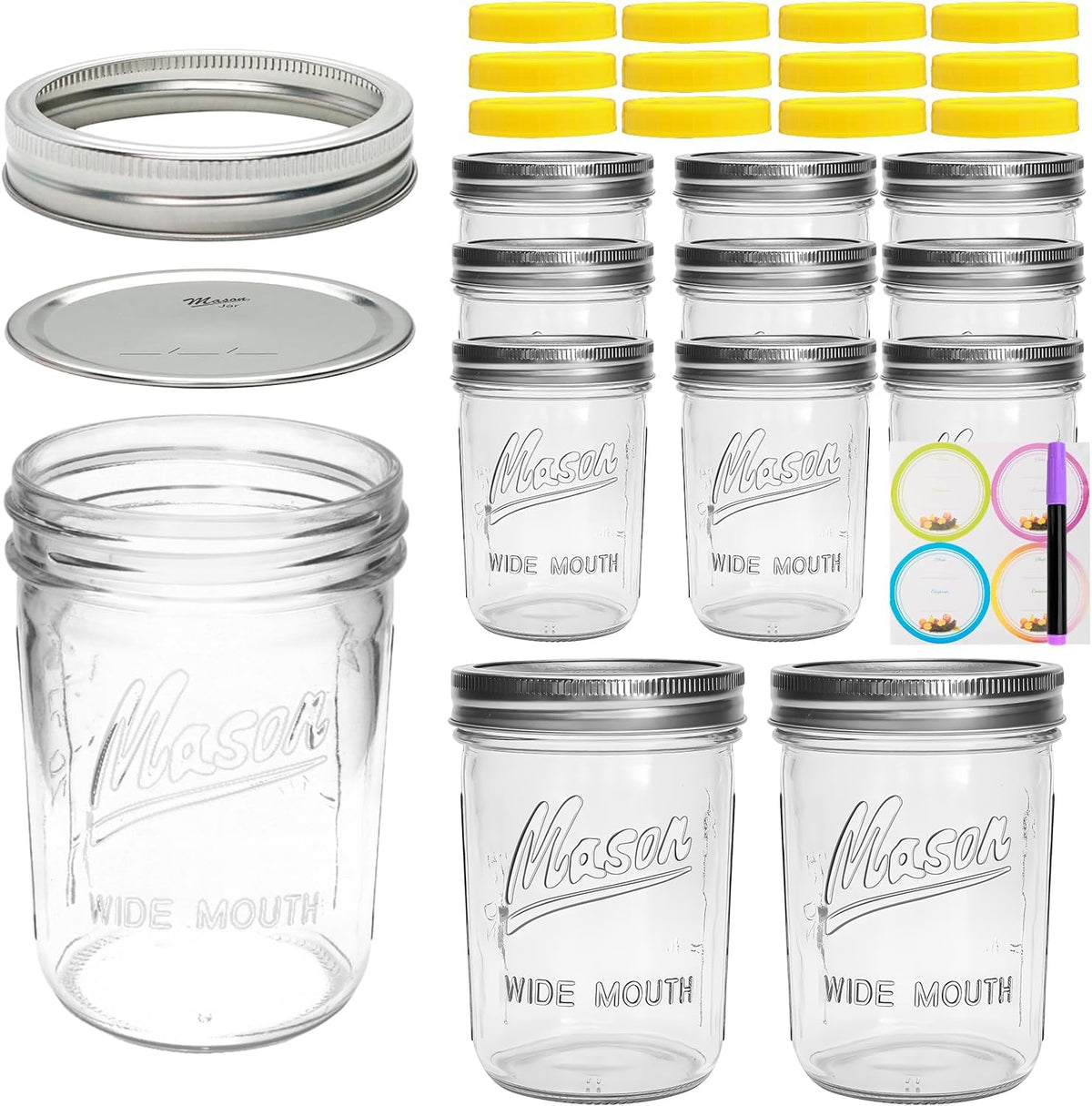 16 oz Glass Mason Jars with Lids 12pcs V8486