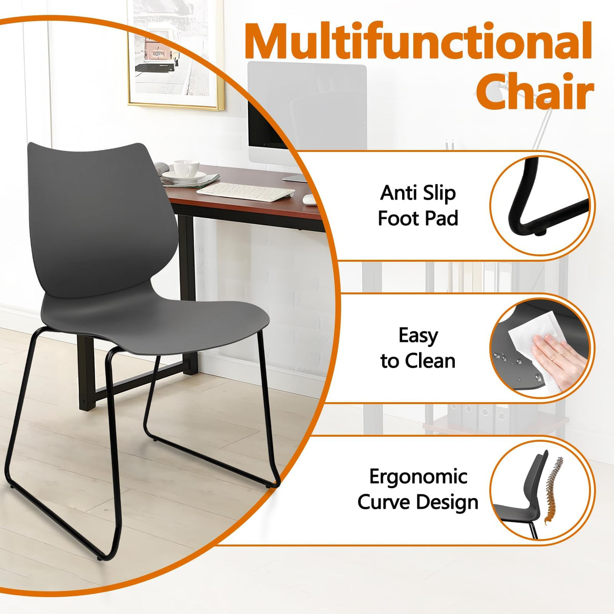 Grey Stacking Chairs with Metal Legs Set of 4 G9937