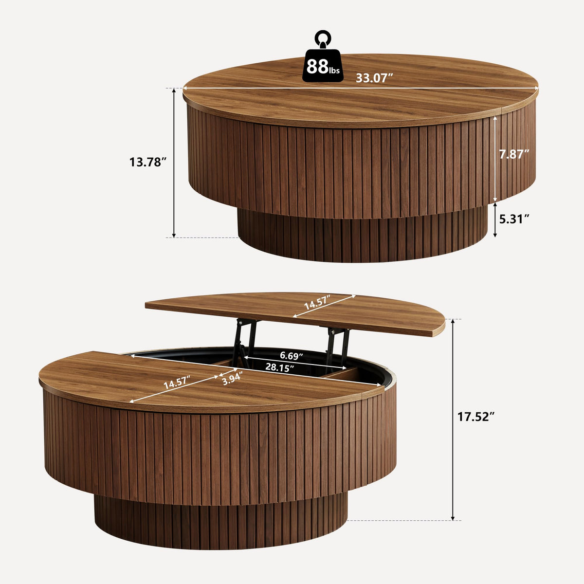 33" Round Lift-Top Coffee Table with Storage J436345