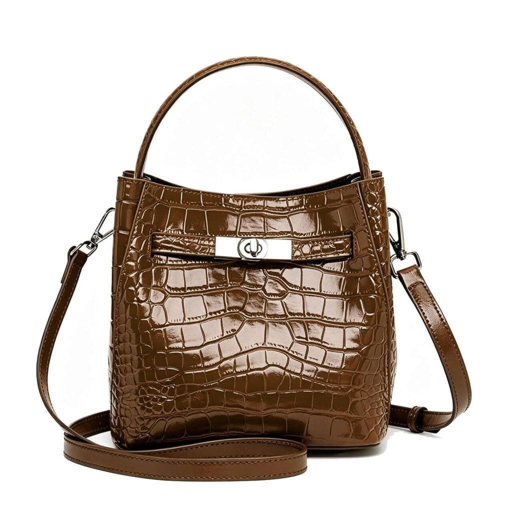 Crocodile Embossed Leather Bucket Bag P1739