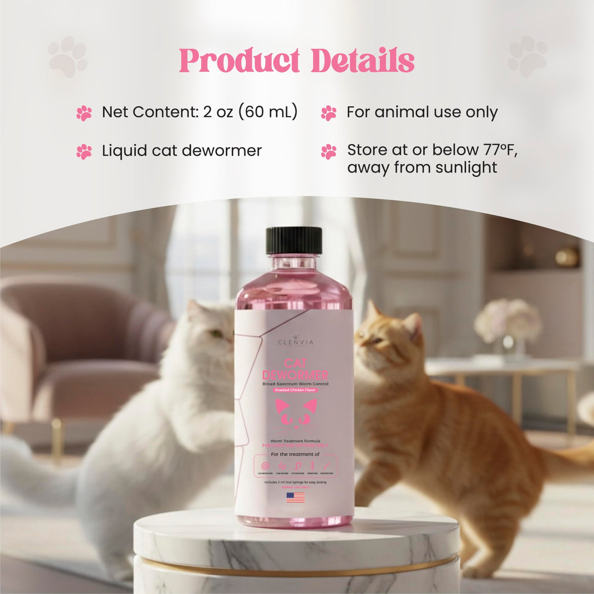Chicken Flavor Liquid Cat Dewormer with Syringe 120ml L759
