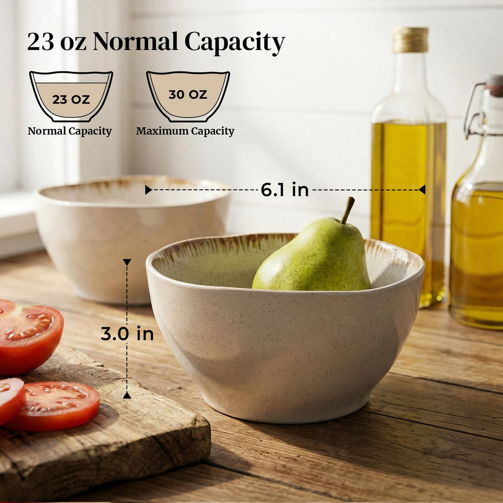 30 OZ Ceramic Soup Bowls Set of 4 Beige D363577