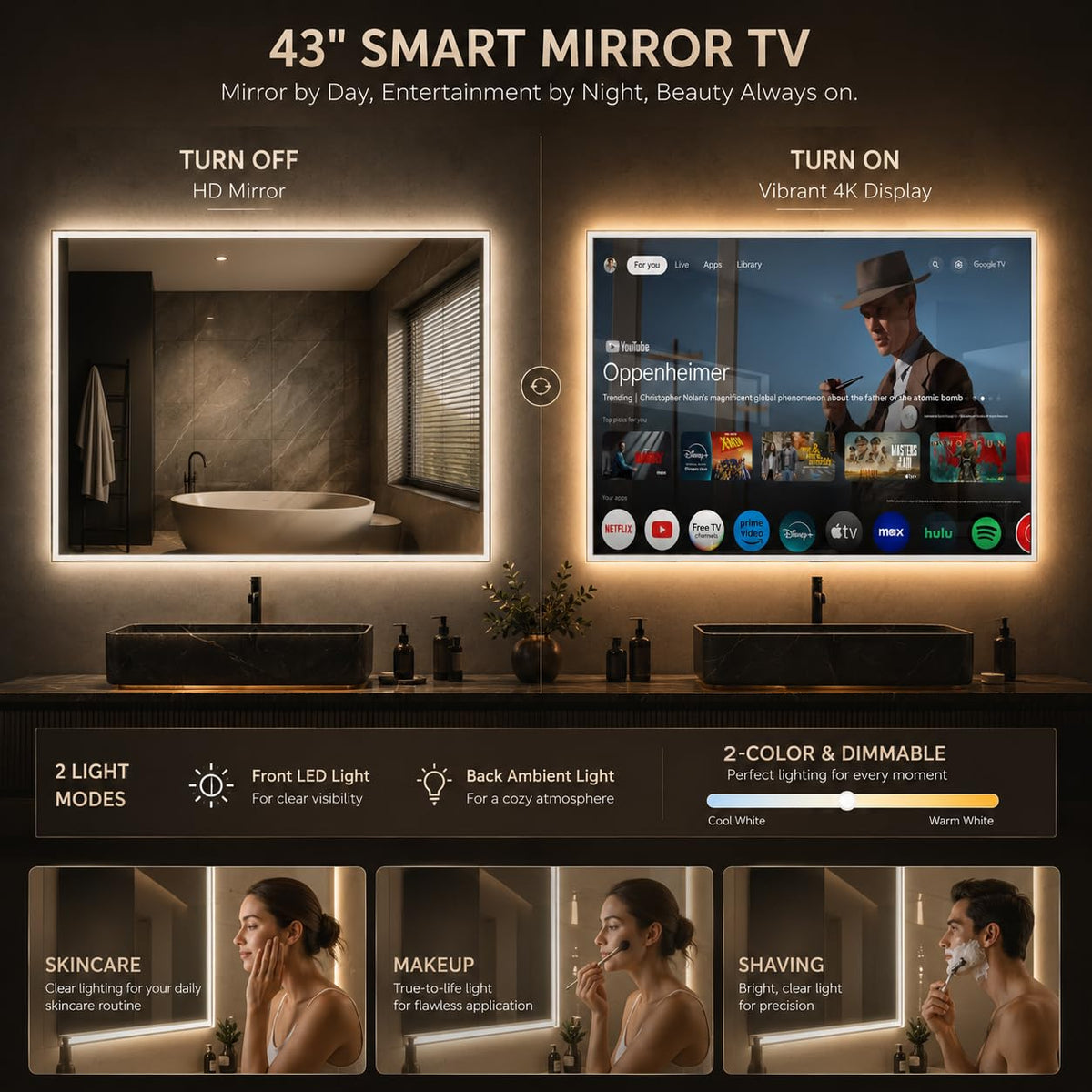 43" 4K UHD Smart Mirror TV with LED Light Y113