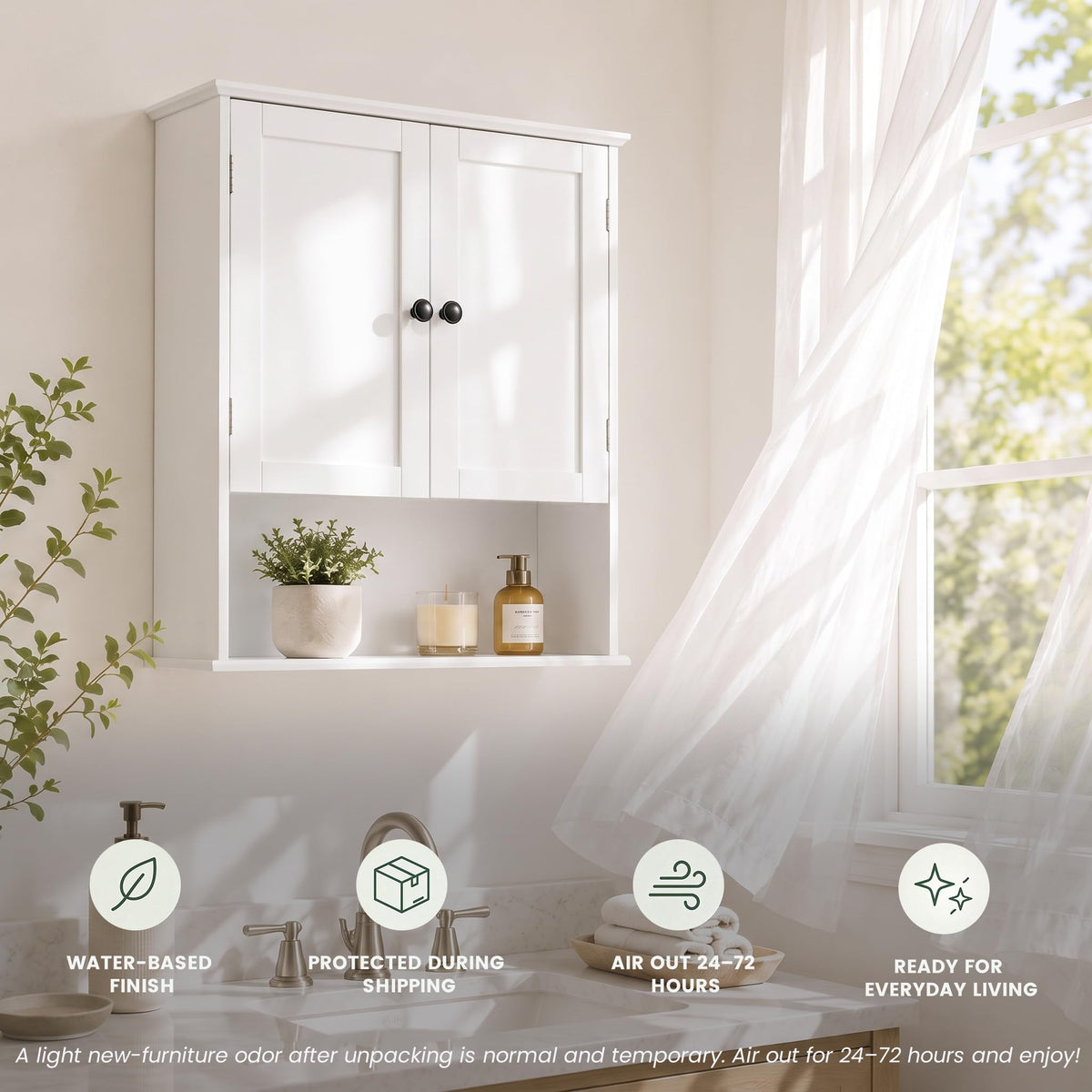 White 30" x 24" Wall Mounted Bathroom Cabinet with Adjustable Shelves A3891