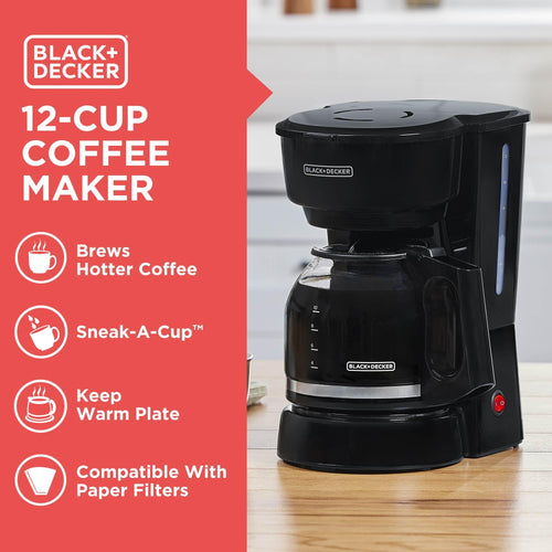 12-Cup Coffee Maker with Removable Filter Basket, Black M938968