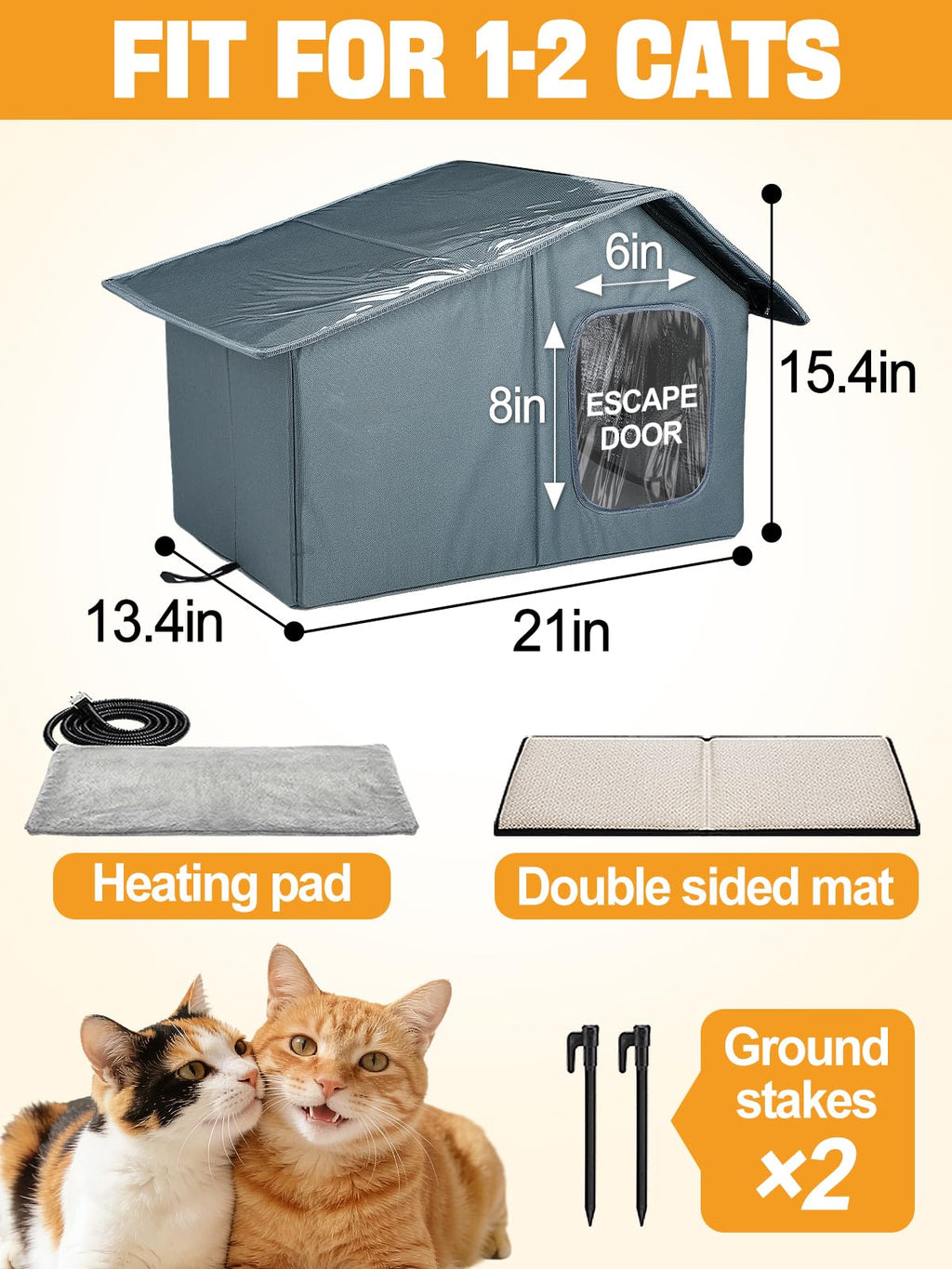 Weatherproof Outdoor Heated Cat House with Thermostatic Heating Pad F774180
