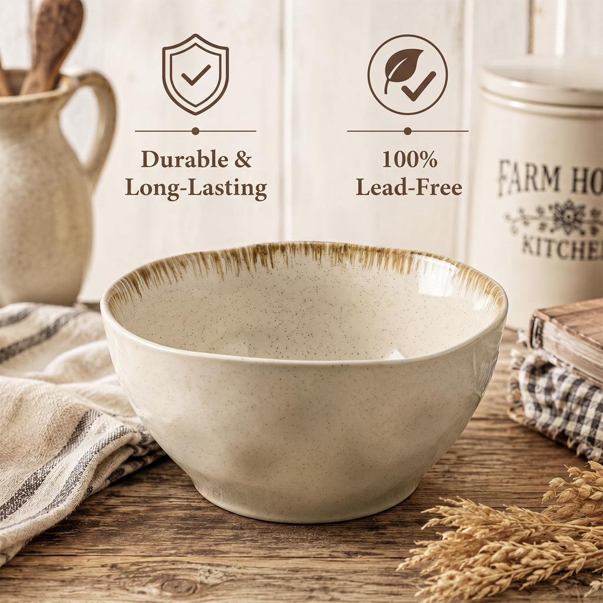 30 OZ Ceramic Soup Bowls Set of 4 Beige D363577