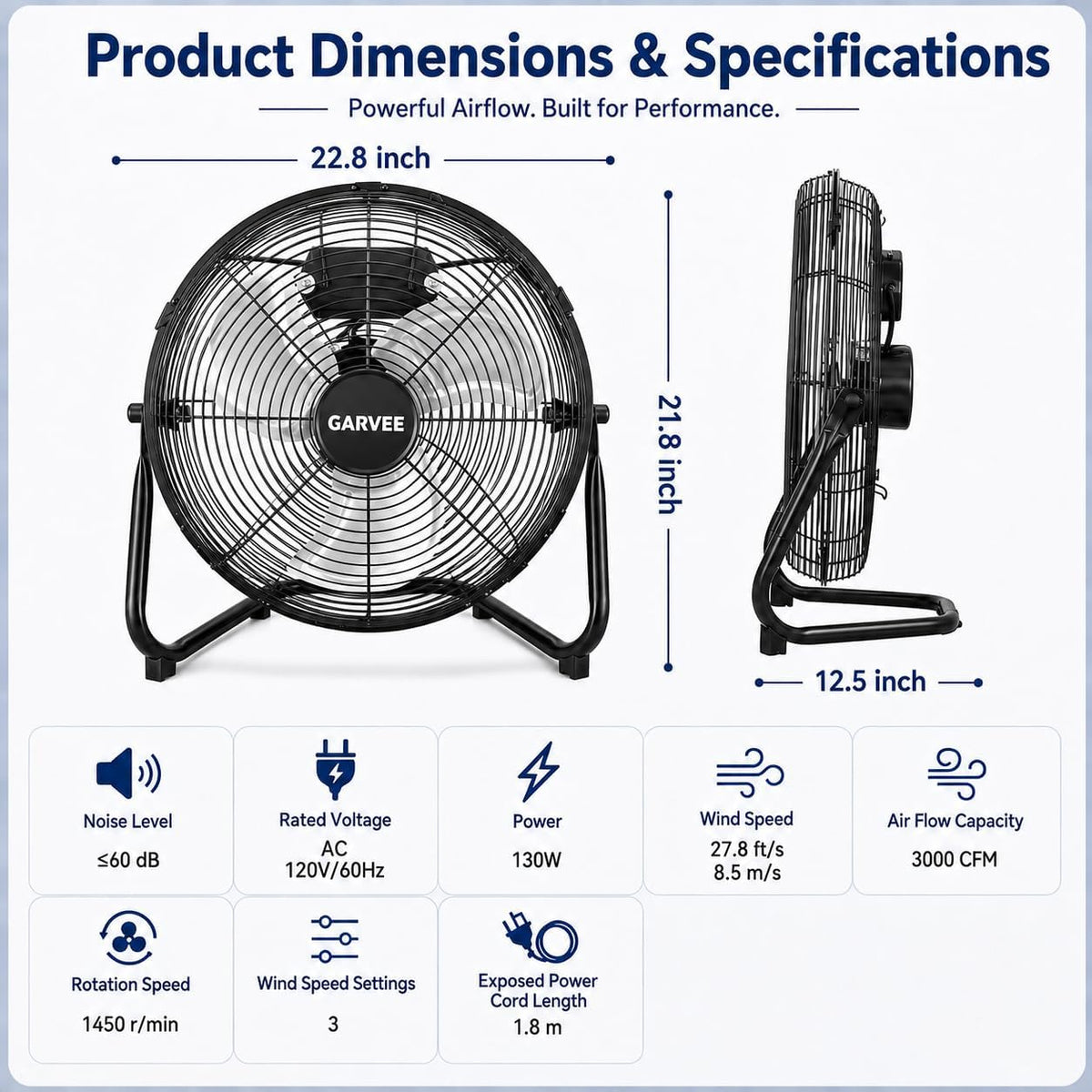 20'' 3000CFM Metal Floor Fan O73323