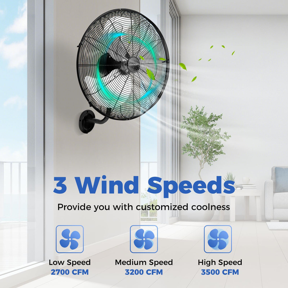 20-inch 3 Speed Metal Wall Mount Fan U2289