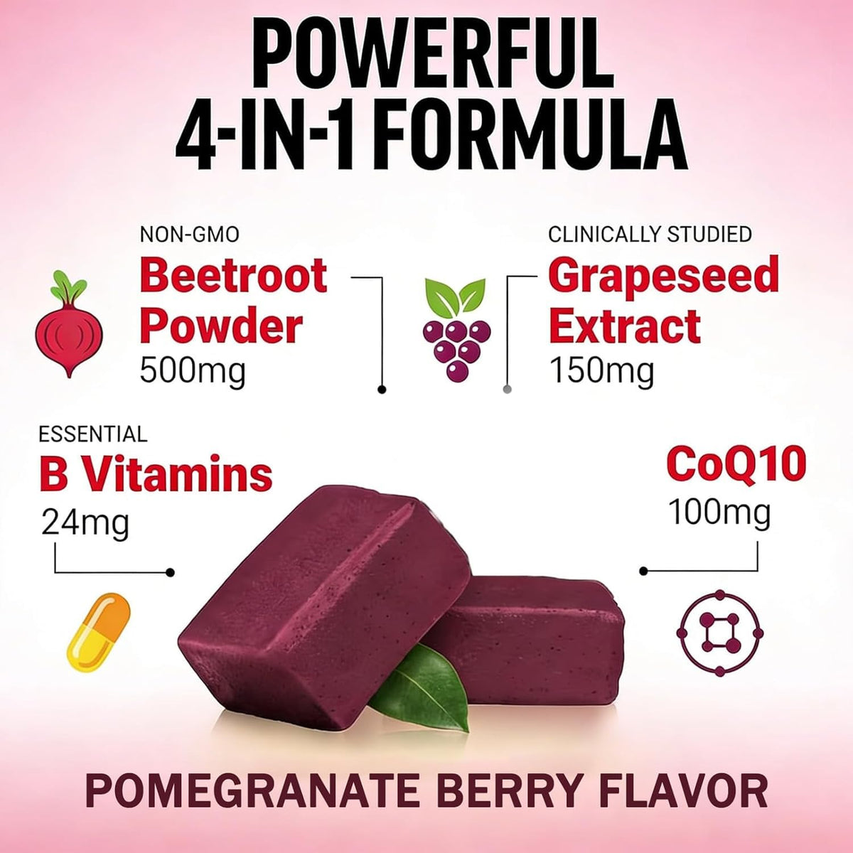 Beet Root Chews, Pomegranate Berry Flavor, 60 Chews C642030