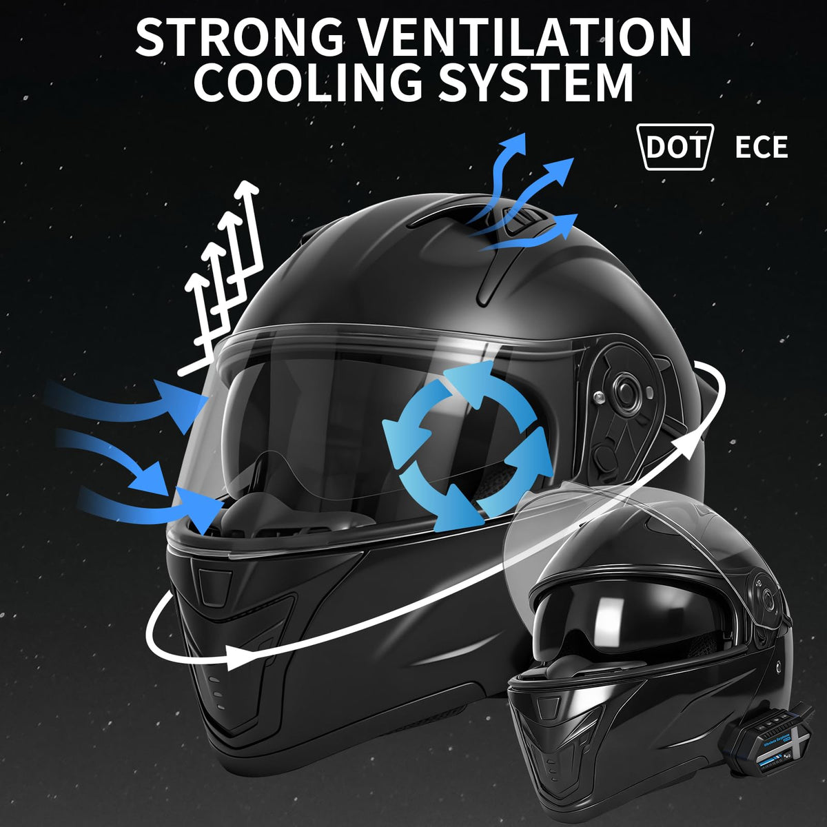 DOT Approved Flip Up Full Face Motorcycle Helmet with Dual Visor A19127