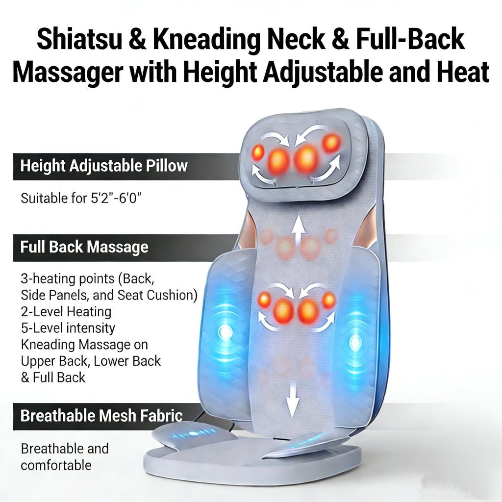 Gray Shiatsu Massage Chair Pad with Heat P39033