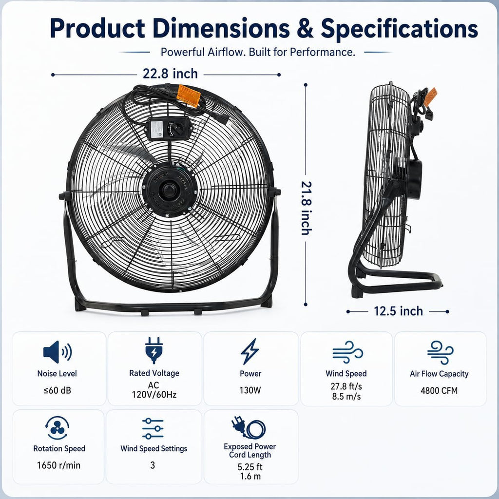 20 Inch Industrial Floor Fan, 3 Speeds, 360° Tilt K54105