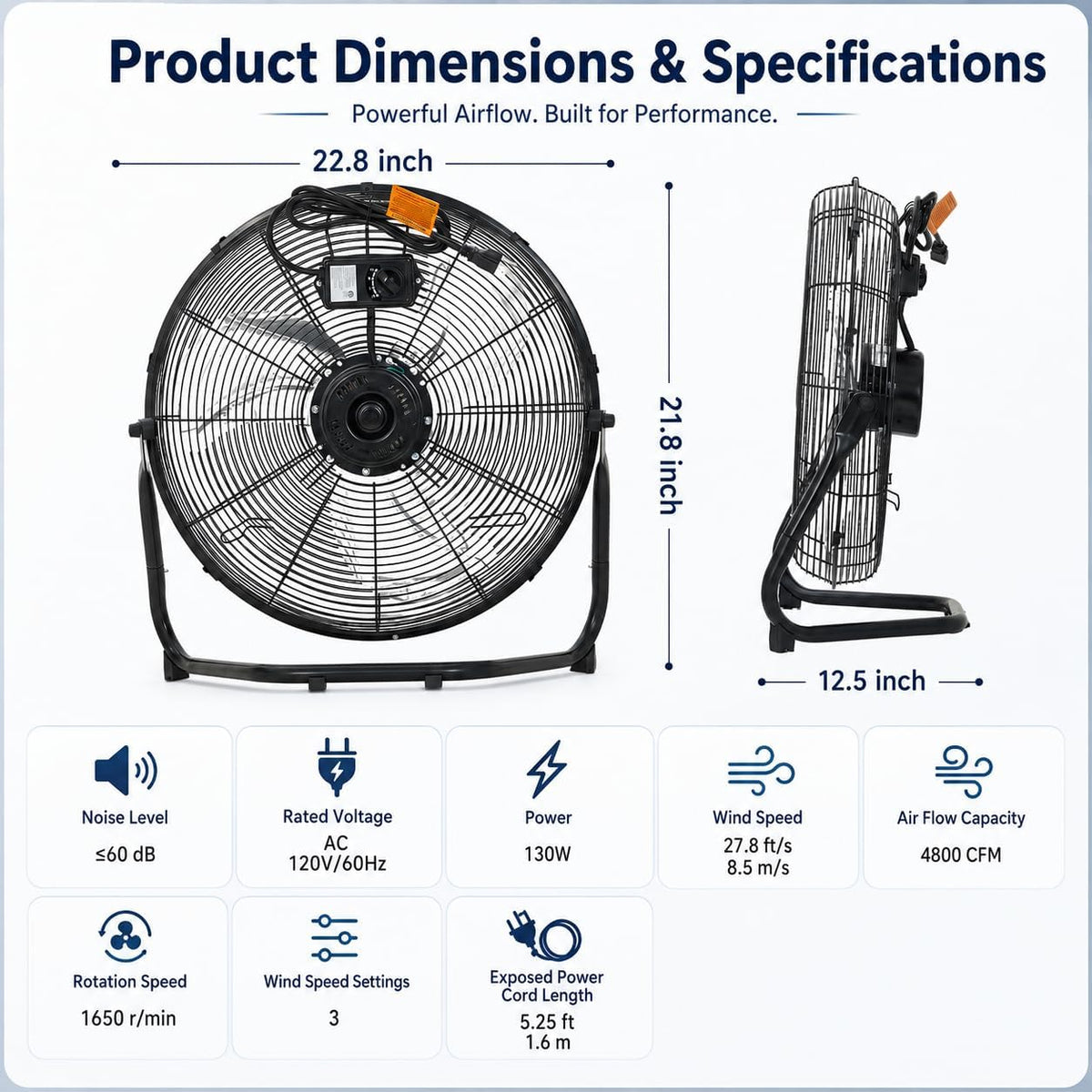 20 Inch Industrial Floor Fan, 3 Speeds, 360° Tilt K54105