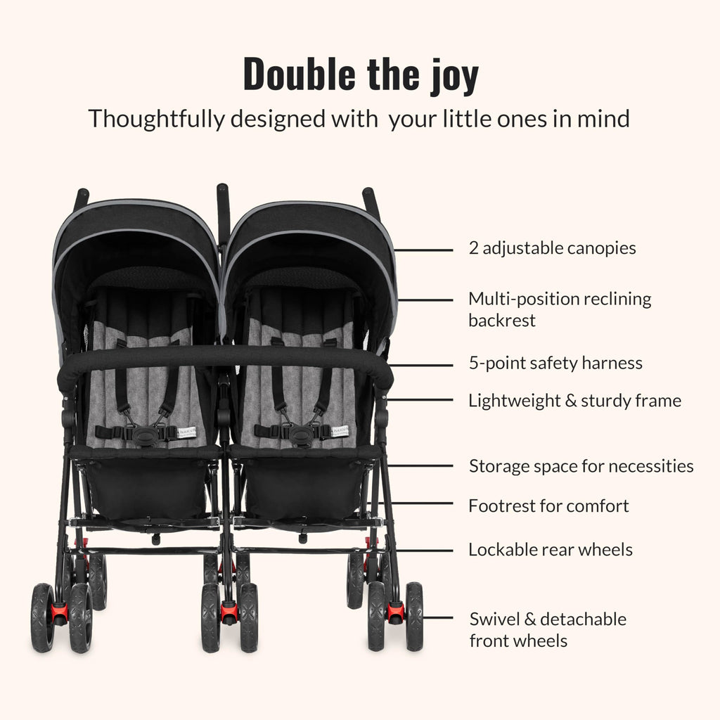Black Twin Umbrella Toddler Stroller Y460