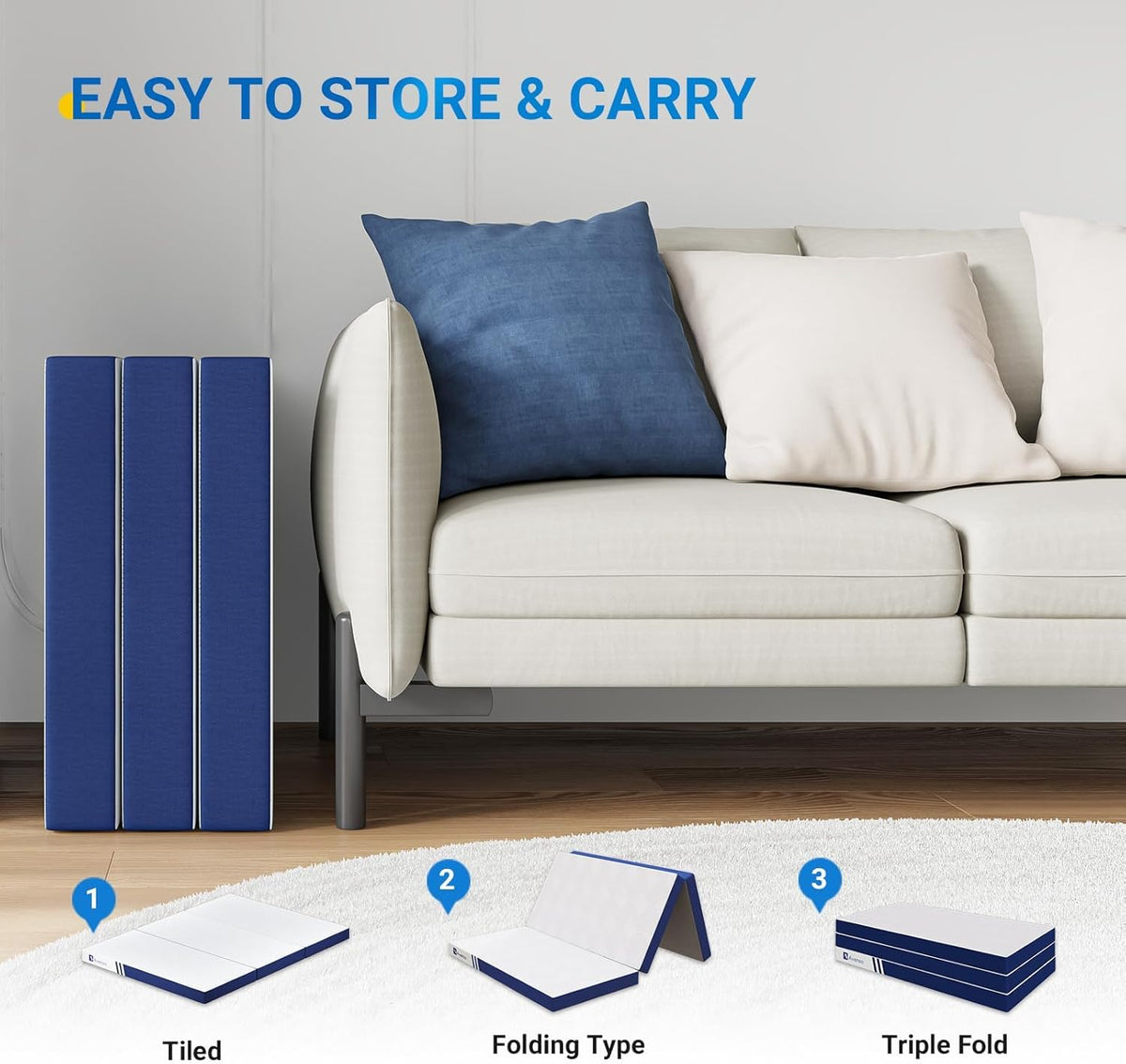 4 Inch Tri-Fold Memory Foam Mattress Topper J320