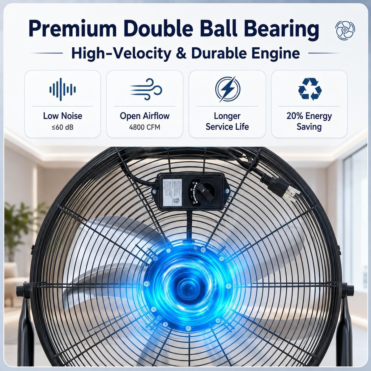 20 Inch Industrial Floor Fan, 3 Speeds, 360° Tilt K54105