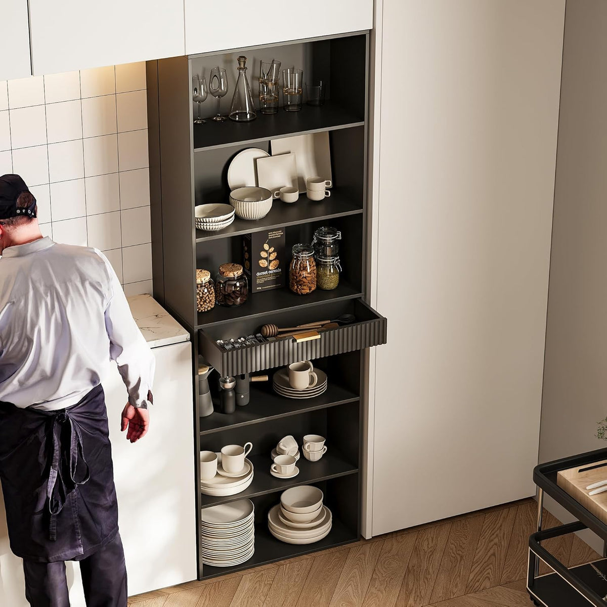 7-Tier Black Bookshelf with Drawer X55969