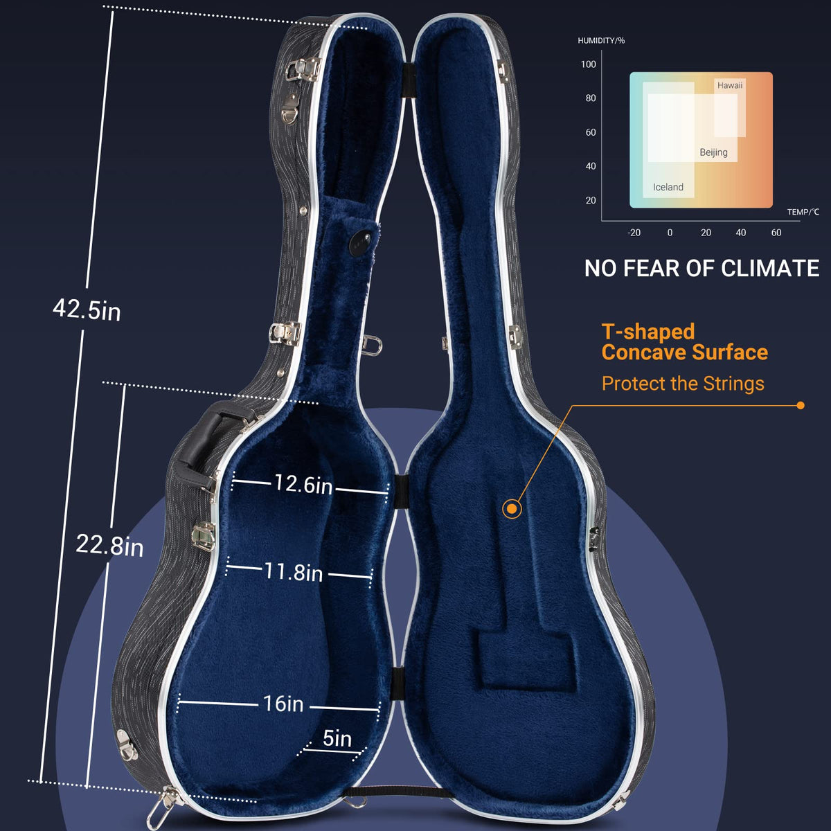 41 Inch ABS Hard Acoustic Guitar Case Black S147