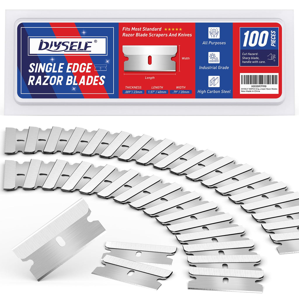 Single Edge Razor Blades, 100 Blades, High Carbon Steel S69539