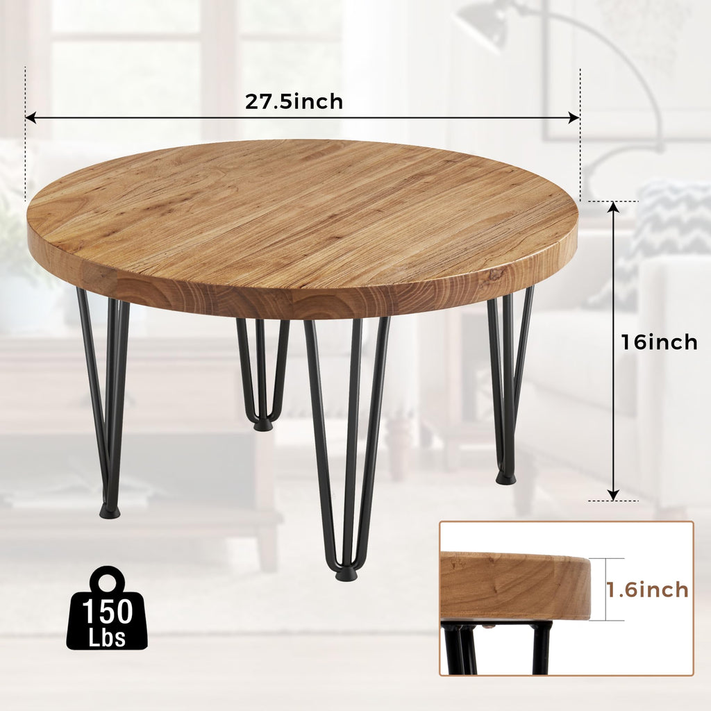Rustic Wood Round Coffee Table with Metal Legs J148884