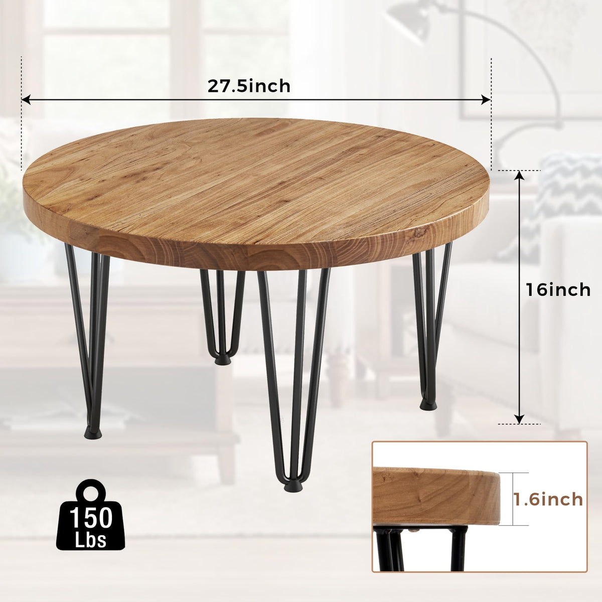 Rustic Wood Round Coffee Table with Metal Legs J148884