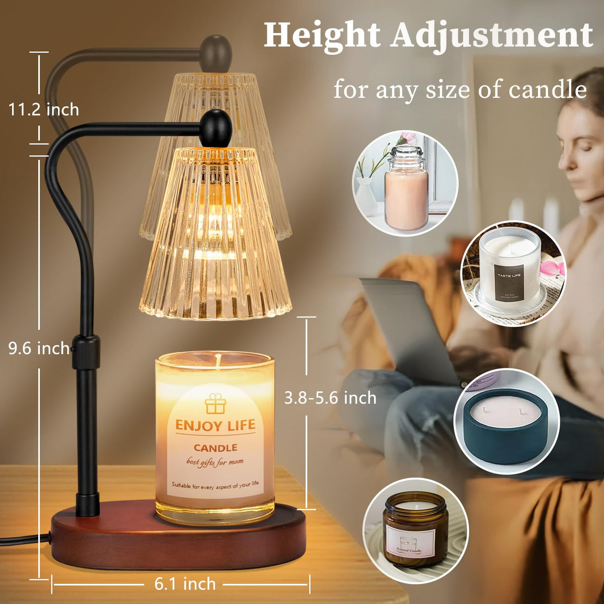 Candle Warmer Lamp with Timer Dimmer Adjustable Height P966049