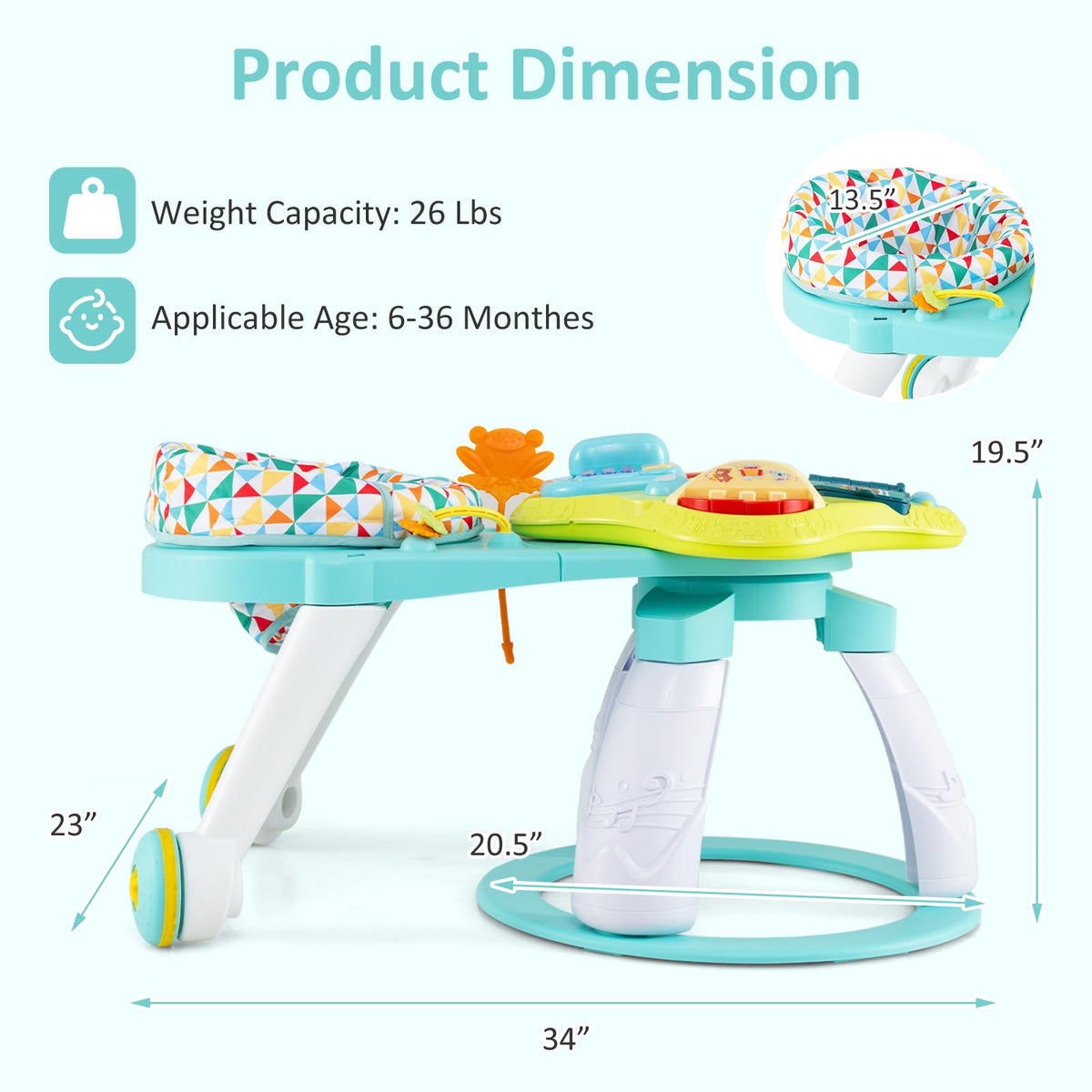3 in 1 Baby Activity Center Walker with Play Table Green V6292