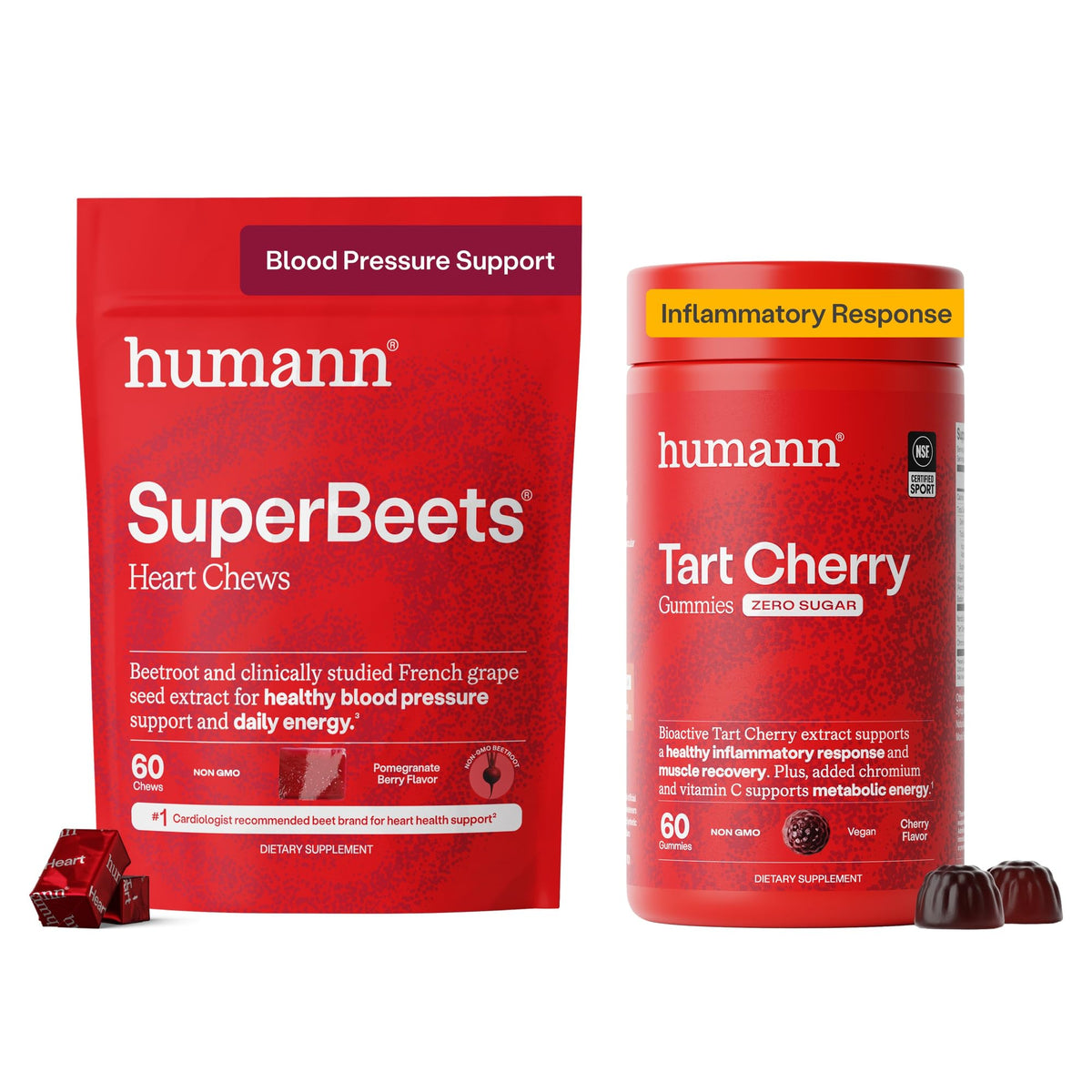SuperBeets Heart Chews & Tart Cherry Gummies N1379