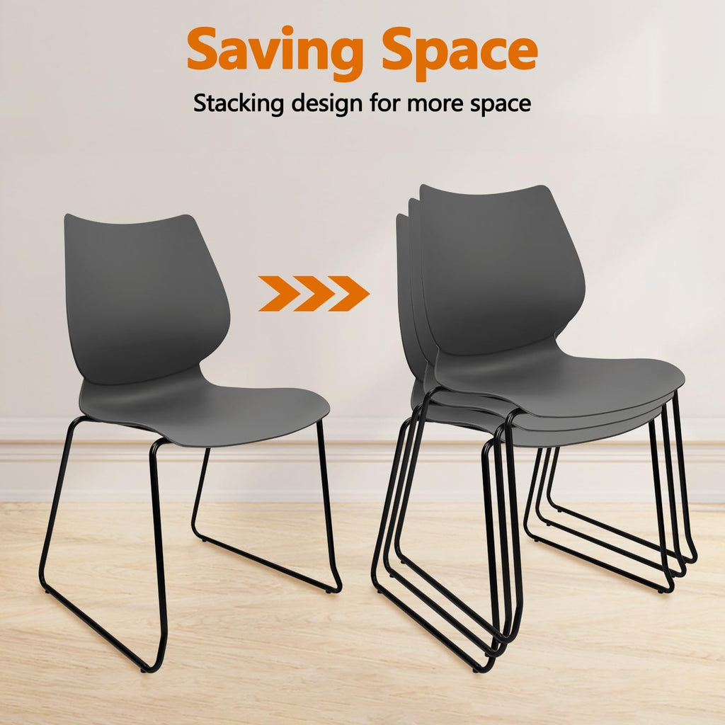 Grey Stacking Chairs with Metal Legs Set of 4 G9937
