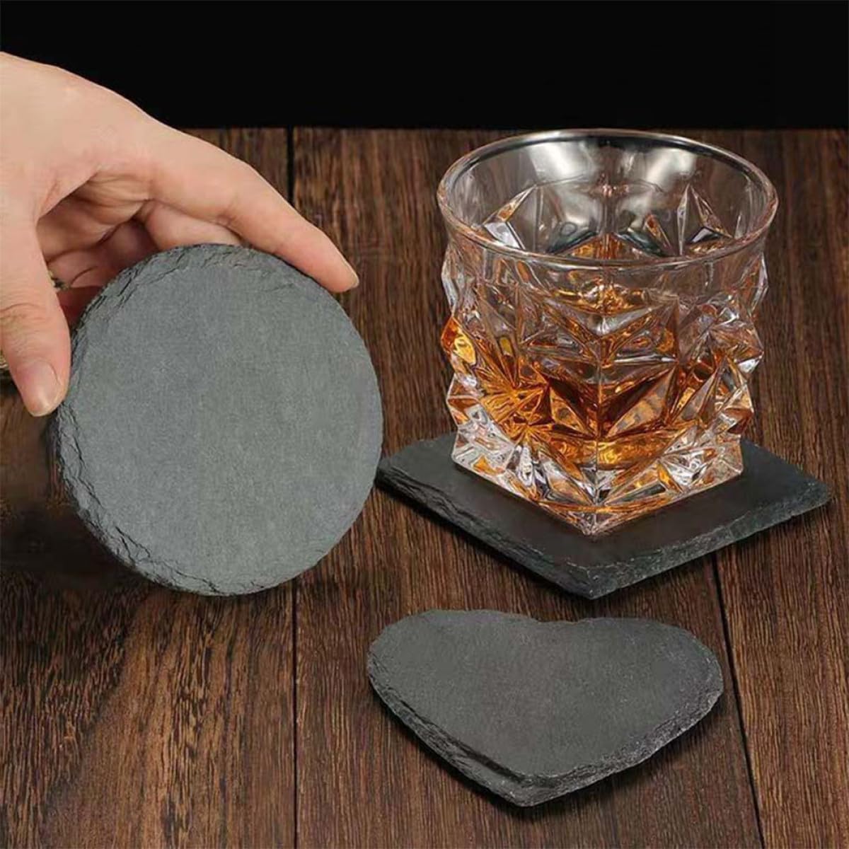 Black Natural Stone Cup Coaster Set F127172