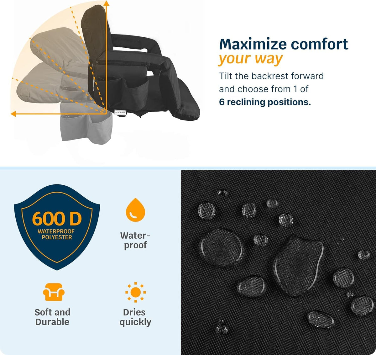 Heated Reclining Stadium Seat with Back Support and Cushion A40298