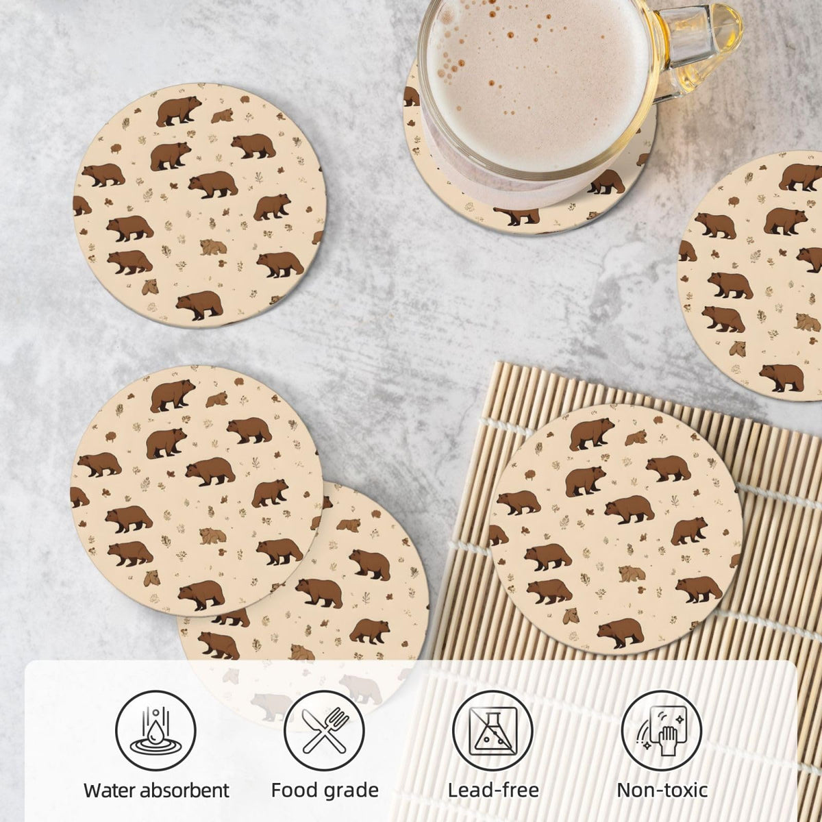 6-Piece Set of Absorbent Ceramic Coasters with Cork Backing J521