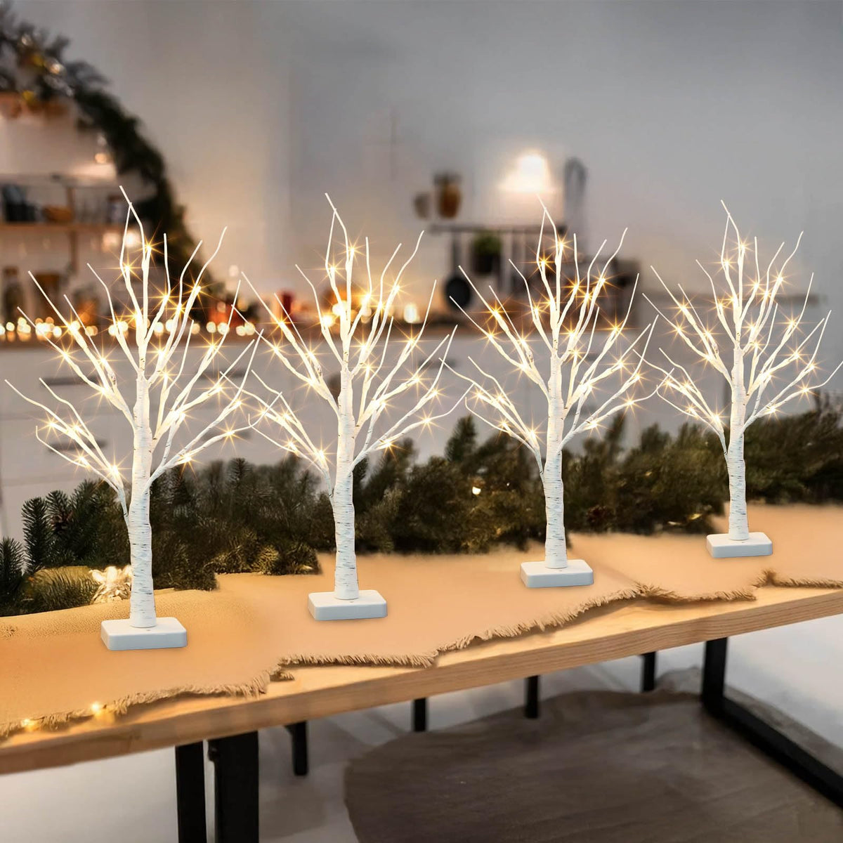 22" White Birch Tabletop Tree with LED Lights (4PK) K690422