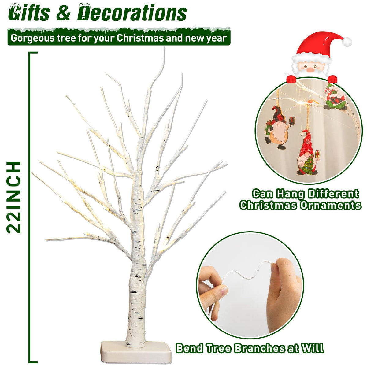 22" White Birch Tabletop Tree with LED Lights (4PK) K690422