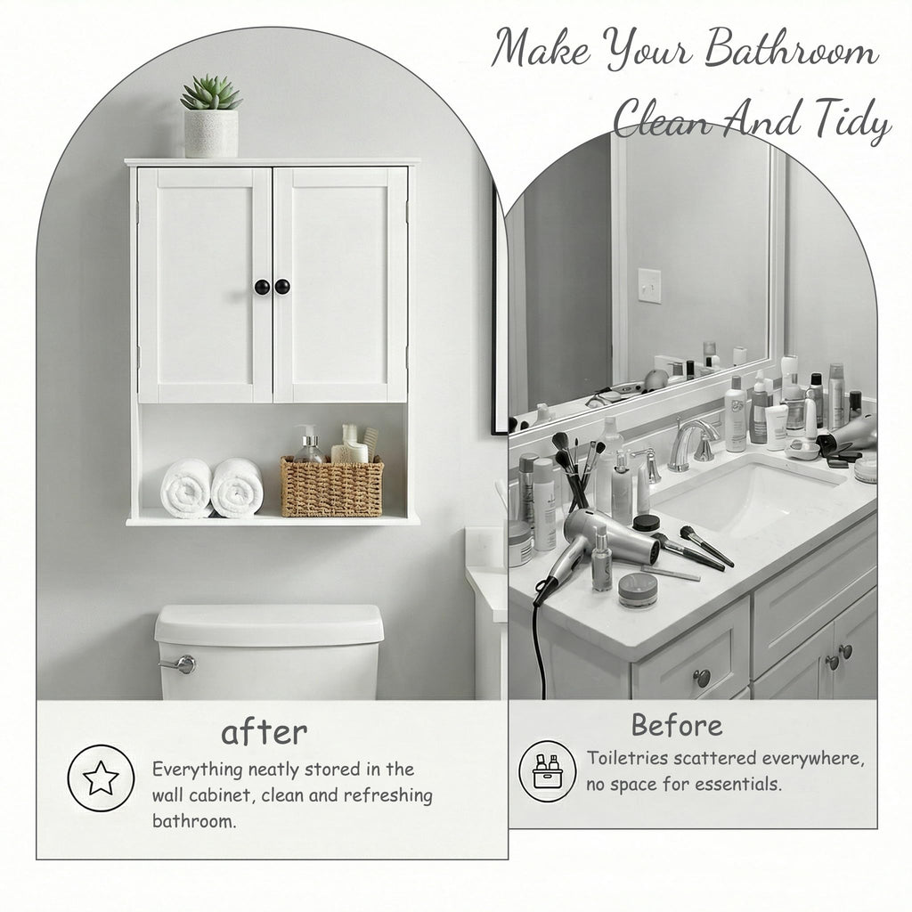 White 30" x 24" Wall Mounted Bathroom Cabinet with Adjustable Shelves A3891