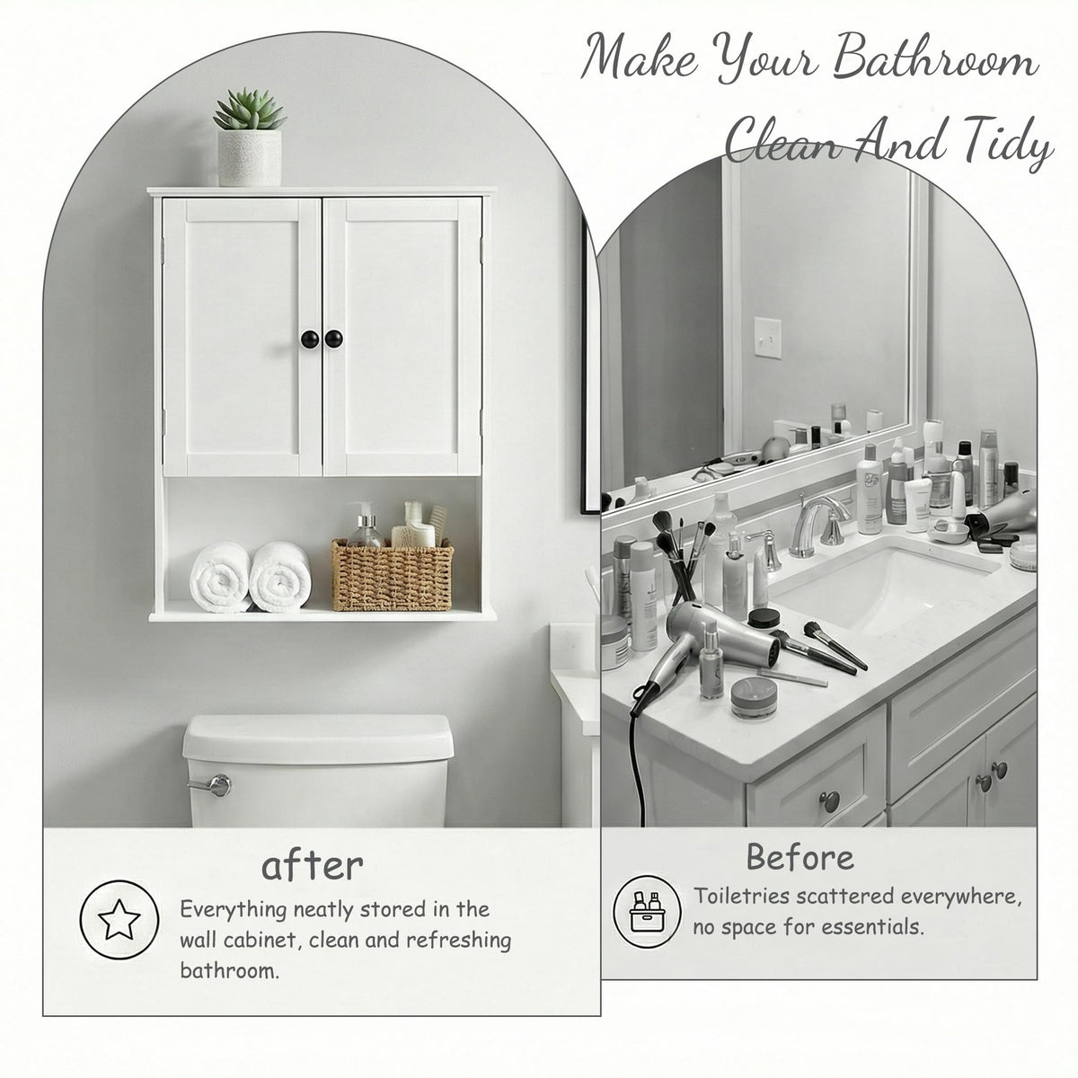 White 30" x 24" Wall Mounted Bathroom Cabinet with Adjustable Shelves A3891