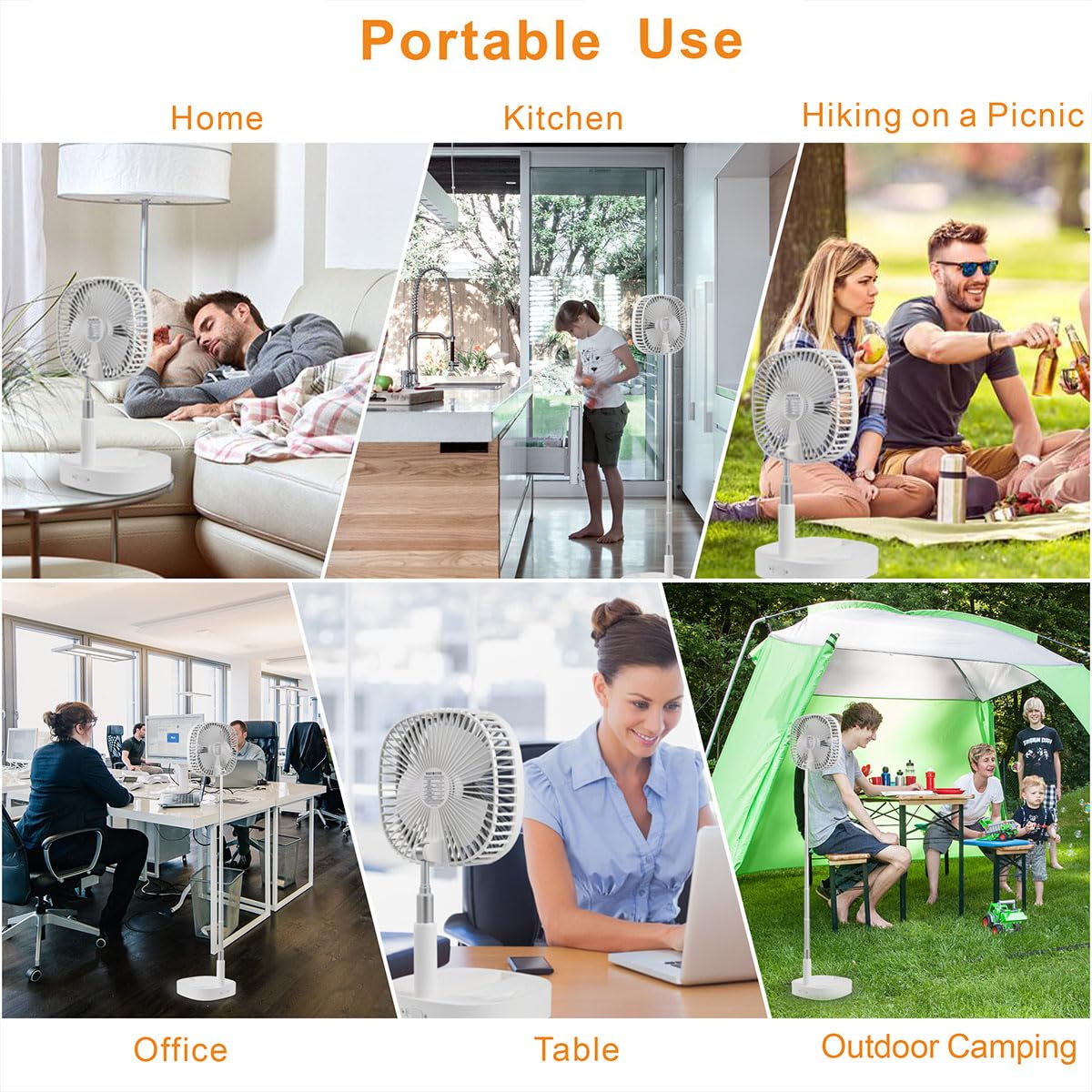 Portable Foldaway Standing Fan 7200Mah Rechargeable Battery Remote Control Telescopic 4 Speed Quiet Timer Gray G802