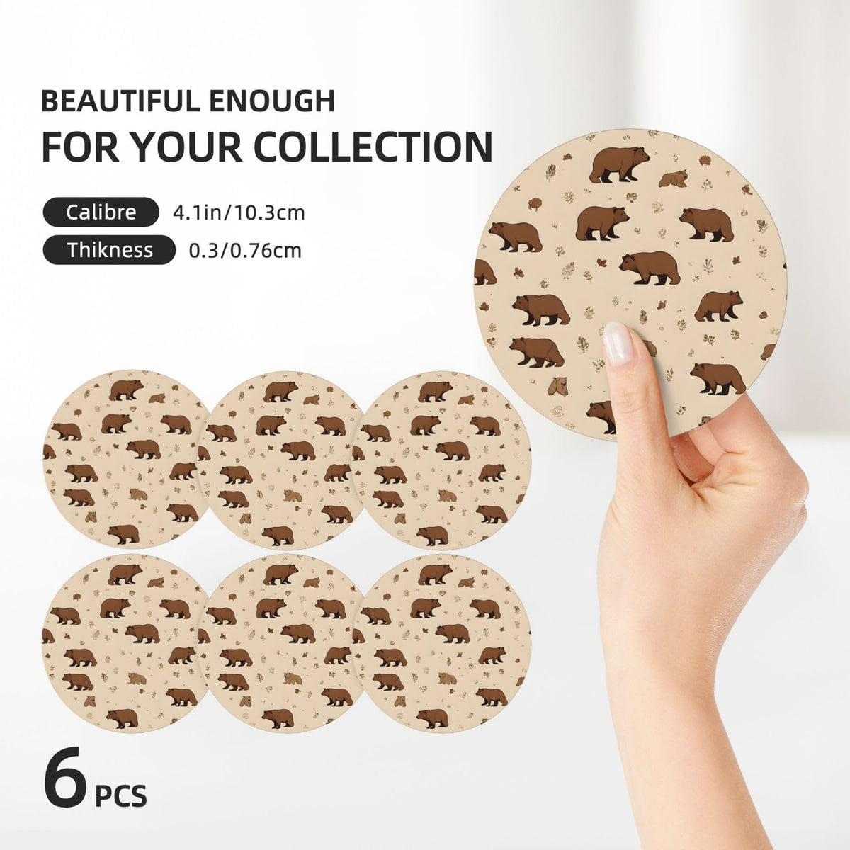 6-Piece Set of Absorbent Ceramic Coasters with Cork Backing J521