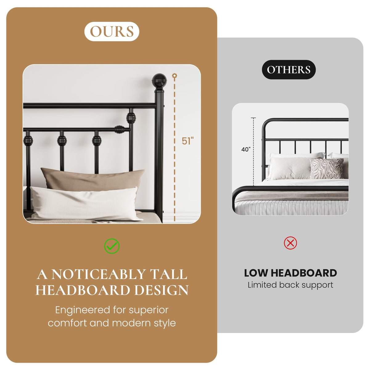 14" Full Size Black Metal Platform Bed Frame with Headboard and Footboard G97797